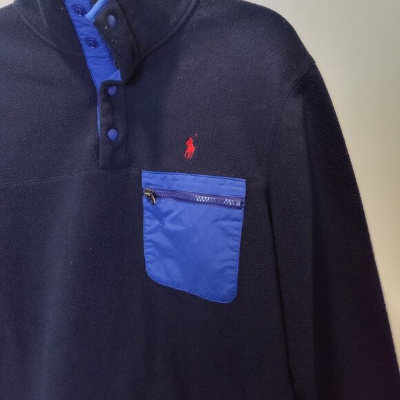 Polo Ralph Lauren Mens Sz S Navy Blue Fleece 1/4 Snap Pullover Jacket Colorblock - Picture 2 of 6